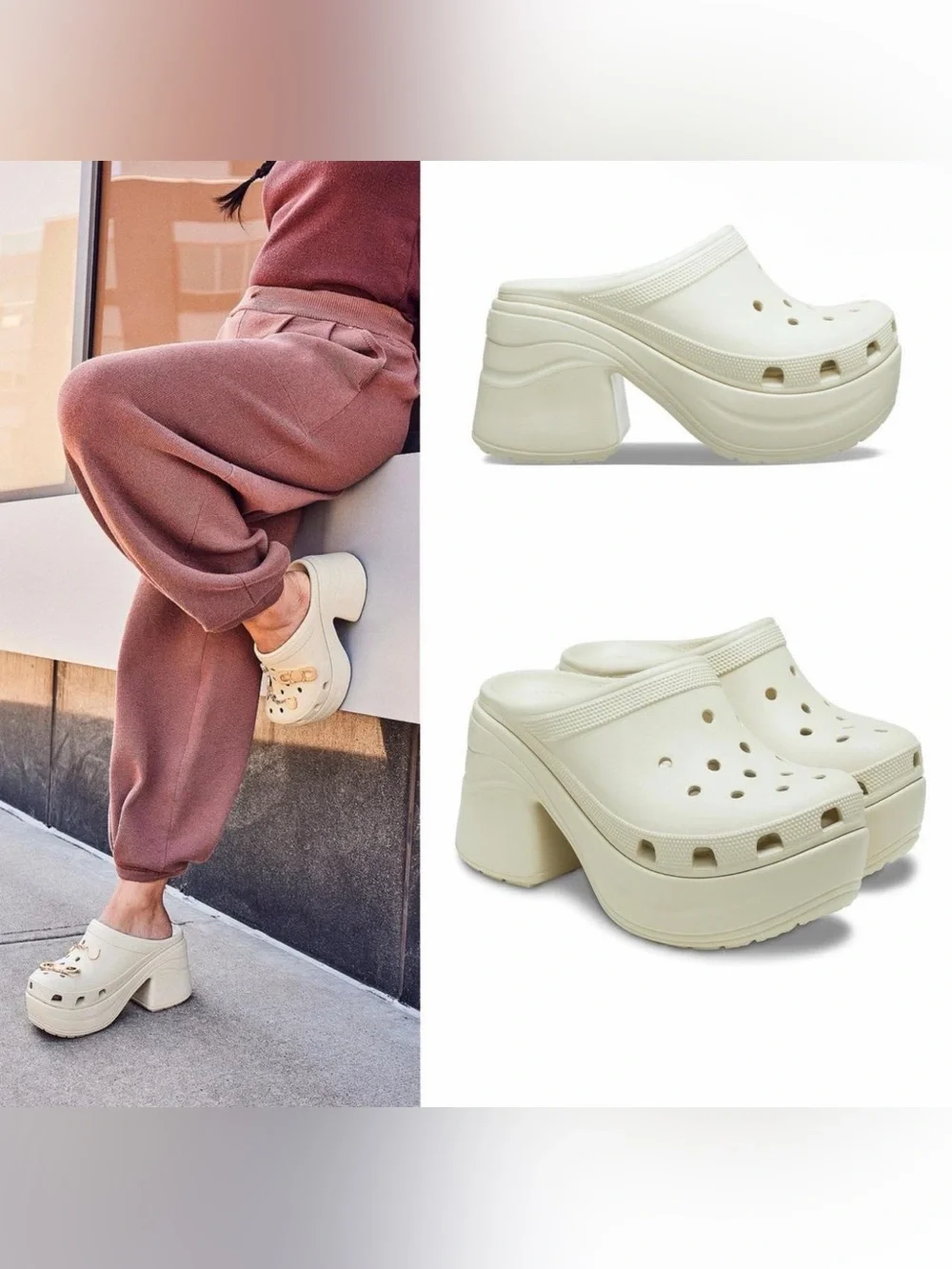 BRAND NEW Size 12 Crocs Siren Platform Clogs in Bone